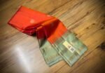 Traditional Red & Pastel Green Pure Silk Saree with Gold Zari Buttas | Elegant Contrast Silk Saree