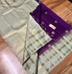 Royal Purple & Pastel Green Pure Silk Saree with Gold Zari Buttas | Elegant Traditional Silk Saree