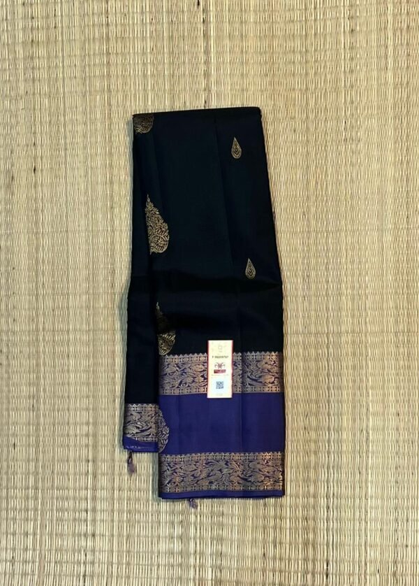 Elegant Navy Blue & Royal Purple Silk Saree with Rich Gold Zari Work
