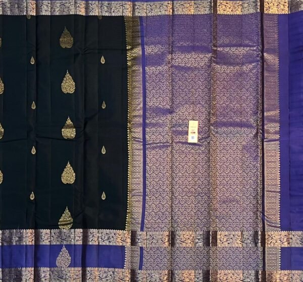 Elegant Navy Blue & Royal Purple Silk Saree with Rich Gold Zari Work