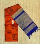 Vibrant Orange Pochampally Ikat Saree with Royal Blue & Gold Zari Pallu