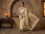 Elegant Pastel Green Silk Saree with Multicolor Leaf Border & Rich Gold Pallu