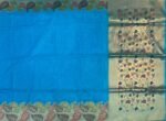 Elegant Aqua Blue Silk Saree with Multicolor Leaf Border & Antique Gold Designer Pallu