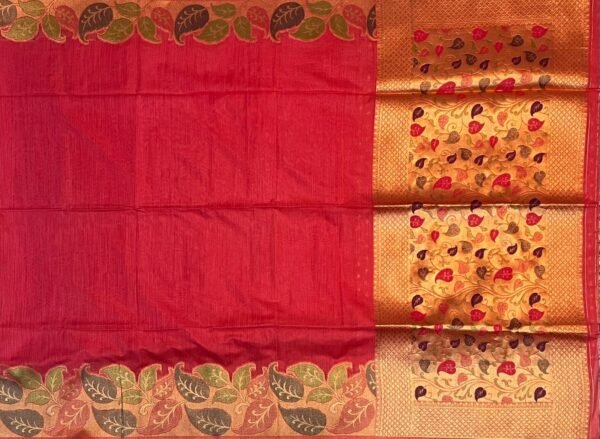 Elegant Red Silk Saree with Gold Zari Floral Border & Rich Pallu