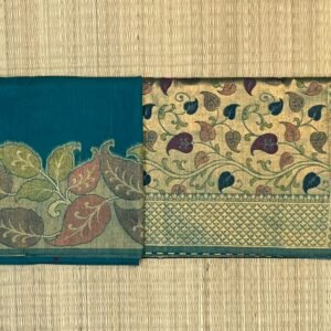 Elegant Peacock Teal Silk Saree with Gold Zari Border & Floral Pallu