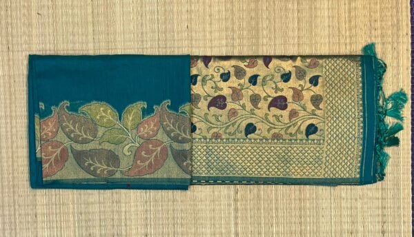 Elegant Peacock Teal Silk Saree with Gold Zari Border & Floral Pallu