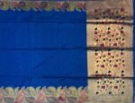 Royal Blue Silk Saree with Multicolor Leaf Border & Antique Gold Floral Pallu