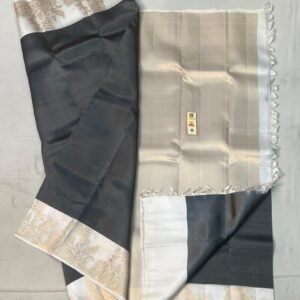 Charcoal Grey & Champagne Lustre Zari Saree