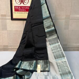 Classic Black Silk Saree with Silver Zari Border & Rich Silver Pallu