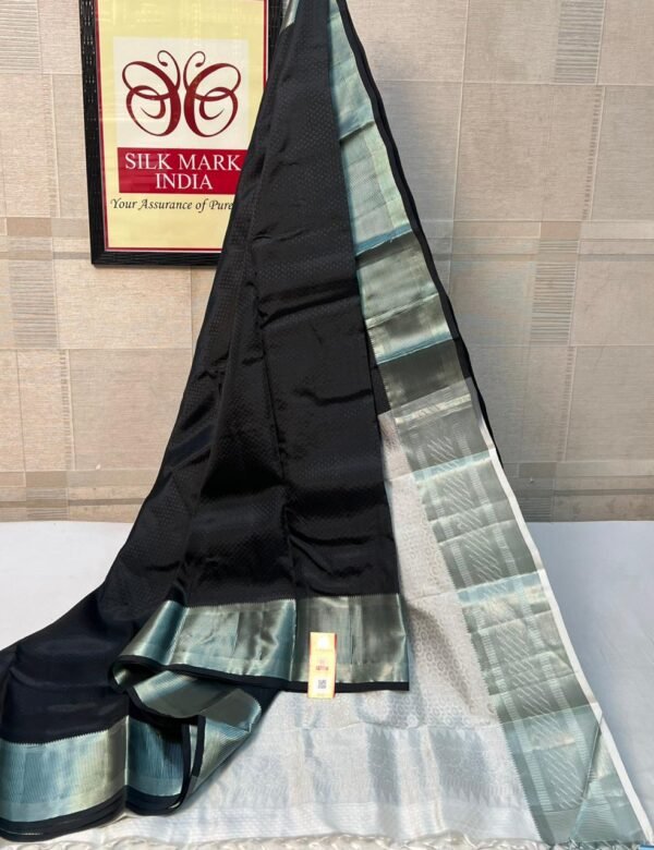 Classic Black Silk Saree with Silver Zari Border & Rich Silver Pallu