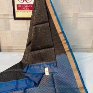 Ebony Black & Royal Blue Kanjivaram Silk Saree with Antique Gold Zari