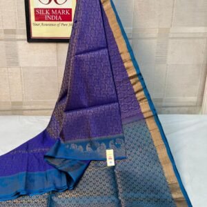 Royal Amethyst & Azure Blue Kanjivaram Silk Saree with Antique Gold Zari