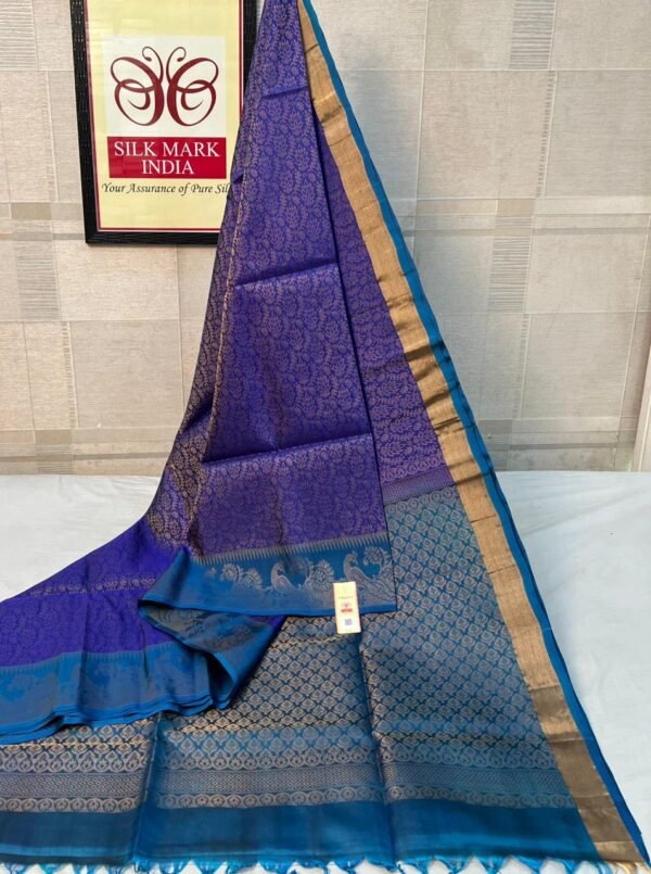 Royal Amethyst & Azure Blue Kanjivaram Silk Saree with Antique Gold Zari
