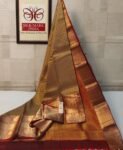 Classic Antique Gold Kanchipuram Silk Saree with Rich Zari Weave & Rust Red Contrast Border