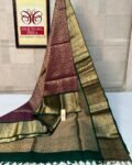 Elegant Wine Purple Silk Saree with Rich Gold Zari Weaving & Emerald Green Border