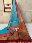 Aquamarine Teal & Mahogany Red Kanjivaram Silk Saree with Antique Gold Zari