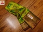 Lime Green Ikat Silk Saree with Rich Gold Zari Brocade Pallu