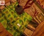 Lime Green Ikat Silk Saree with Rich Gold Zari Brocade Pallu