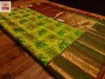 Lime Green Ikat Silk Saree with Rich Gold Zari Brocade Pallu
