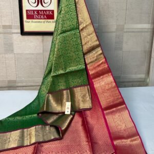 Royal Green & Rose Pink Silk Saree with Rich Gold Zari Weaving