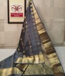 Classic Charcoal Grey Kanchipuram Silk Saree with Rich Gold Zari Detailing