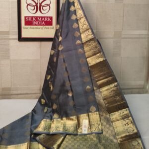 Classic Charcoal Grey Kanchipuram Silk Saree with Rich Gold Zari Detailing