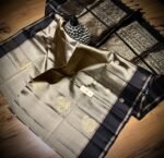 Classic Beige Silk Saree with Black Contrast Border & Rich Gold Zari Weaving