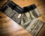 Classic Beige Silk Saree with Black Contrast Border & Rich Gold Zari Weaving