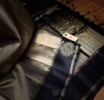 Classic Beige Silk Saree with Black Contrast Border & Rich Gold Zari Weaving