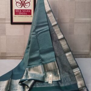 Elegant Teal Blue Silk Saree with Classic Silver Zari Border
