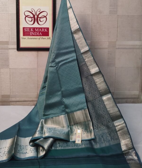 Elegant Teal Blue Silk Saree with Classic Silver Zari Border
