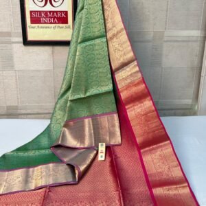 Elegant Mint Green & Rani Pink Pure Silk Saree with Rich Gold Zari Weaving