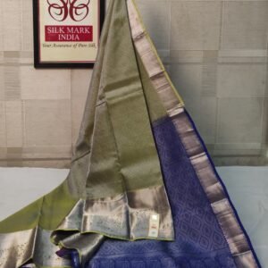 Elegant Olive Green & Royal Blue Silk Saree with Silver Zari Border