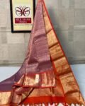 Graceful Lavender Silk Saree with Rich Gold Zari Border & Vibrant Orange Pallu