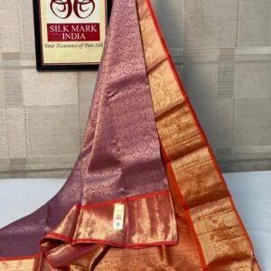 Graceful Lavender Silk Saree with Rich Gold Zari Border & Vibrant Orange Pallu