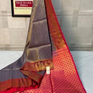 Dusty Mauve & Hot Pink Kanjivaram Silk Saree with Brilliant Gold Zari