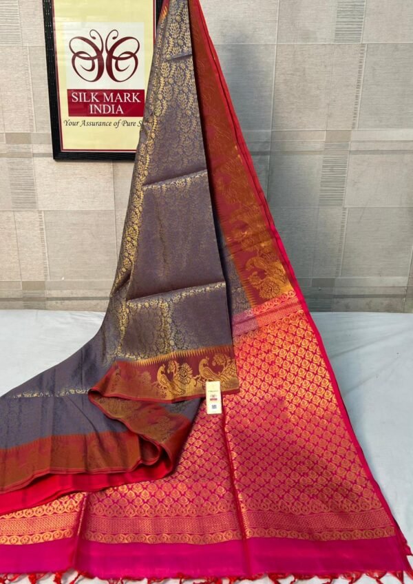 Dusty Mauve & Hot Pink Kanjivaram Silk Saree with Brilliant Gold Zari