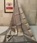 Graceful Ash Grey Silk Saree with Elegant Silver Zari Border