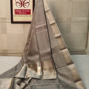 Graceful Ash Grey Silk Saree with Elegant Silver Zari Border
