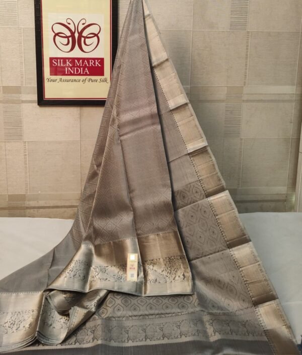 Graceful Ash Grey Silk Saree with Elegant Silver Zari Border