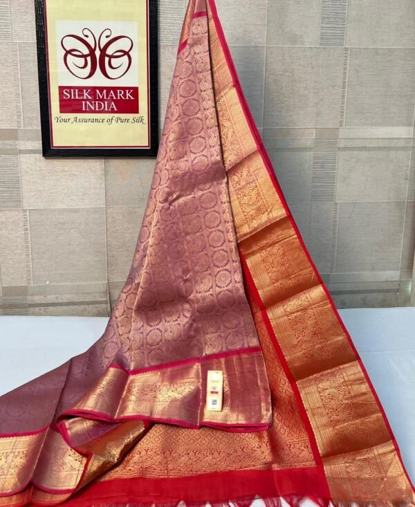 Graceful Lavender Silk Saree with Rich Gold Zari Border & Vibrant Orange Pallu