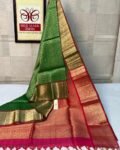 Royal Emerald Green Silk Saree with Rich Gold Zari & Rani Pink Border