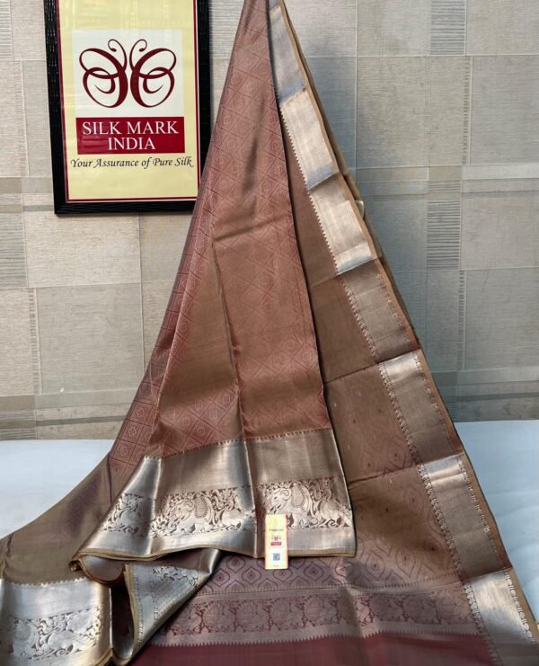 Classic Copper Brown Silk Saree with Rich Silver Zari Border