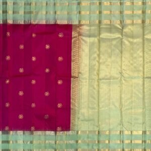 Elegant Mint Green & Rani Pink Kanchipuram Silk Saree with Rich Gold Zari Weaving