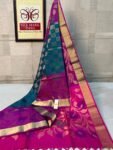 Magenta and Teal Dual-Tone Handloom Silk Saree with Gold Zari Floral Creeper