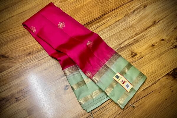 Elegant Mint Green & Rani Pink Kanchipuram Silk Saree with Rich Gold Zari Weaving