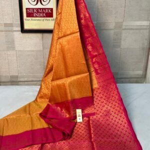 Golden Orange Pure Silk Saree with Rich Pink Gold Zari Border | Traditional Silk Mark Certified Saree