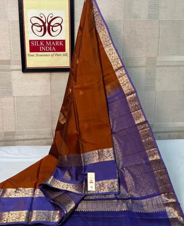 Elegant Copper & Royal Blue Gold Zari Silk Saree