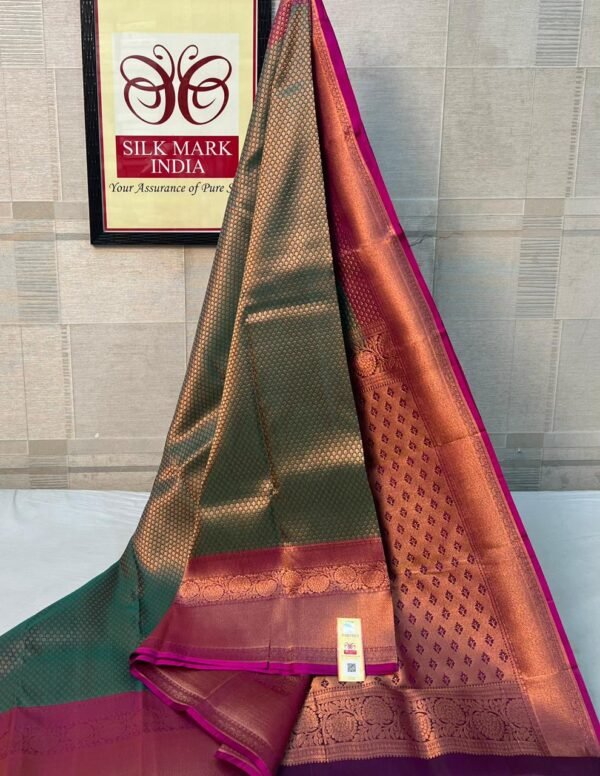 Regal Olive Green & Wine Magenta Kanchipuram Silk Saree
