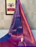 Exquisite Royal Blue and Magenta Pure Soft Silk Saree with Rich Gold Zari Work